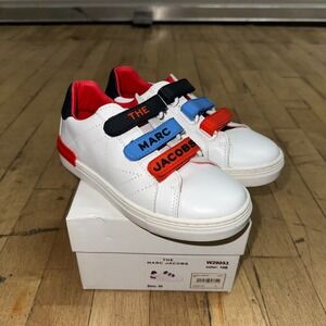 Marc Jacobs Sneakers Kids Sz 30 White Calf Leather Low Top Embossed Touch Strap